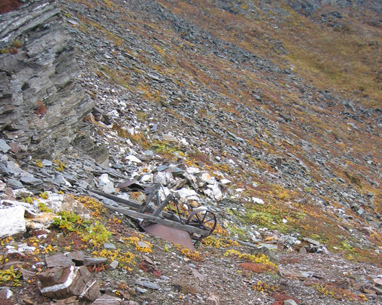 Mining artifacts can be found just about anywhere in the Kantishna Hills