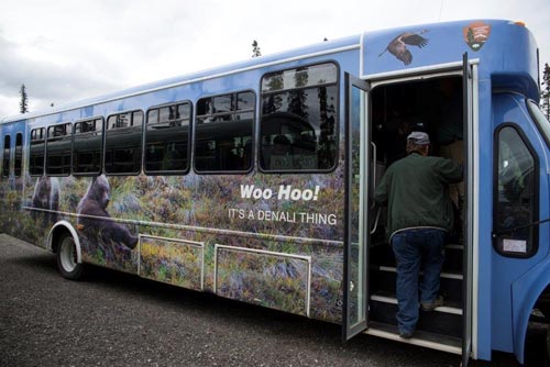 bus with a bear painted on it and the words woo hoo it's a denali thing bus with a bear painted on it and the words woo hoo it's a denali thing