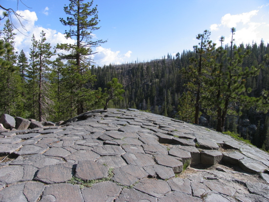 View of the glacially eroded top of the Devils Postpile formation