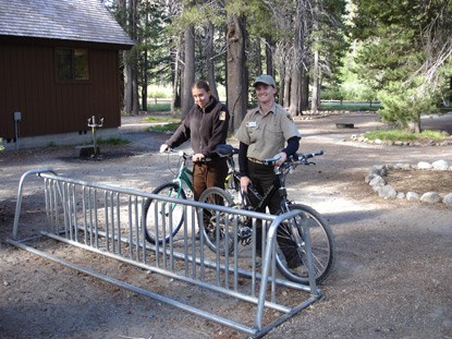 Bicyclists can park their bikes at the bike rack provided adjacent to the Ranger Station.
