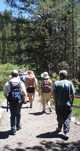 Visitors hike to Devils Postpile