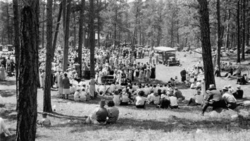 Historic photo of gathering at the park Historic photo of gathering at the park