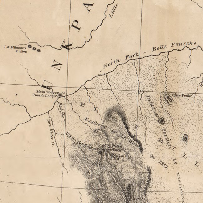 An old map showing the area of present day NE Wyoming and western South Dakota.