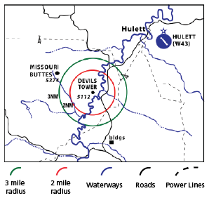 A map showing the no fly advisory zone around Devils Tower