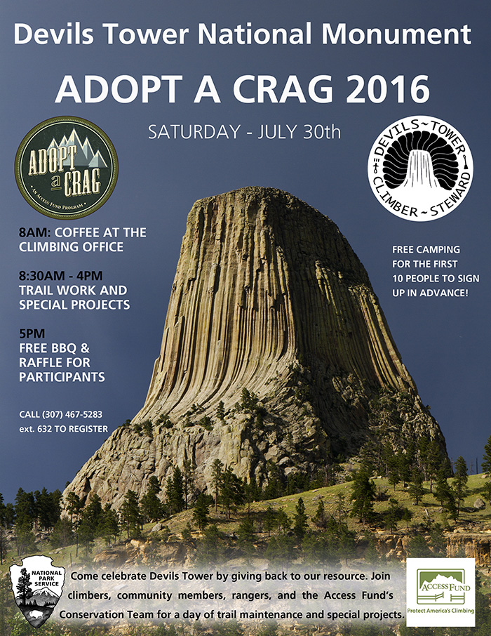 Flyer showing Devils Tower and information about event