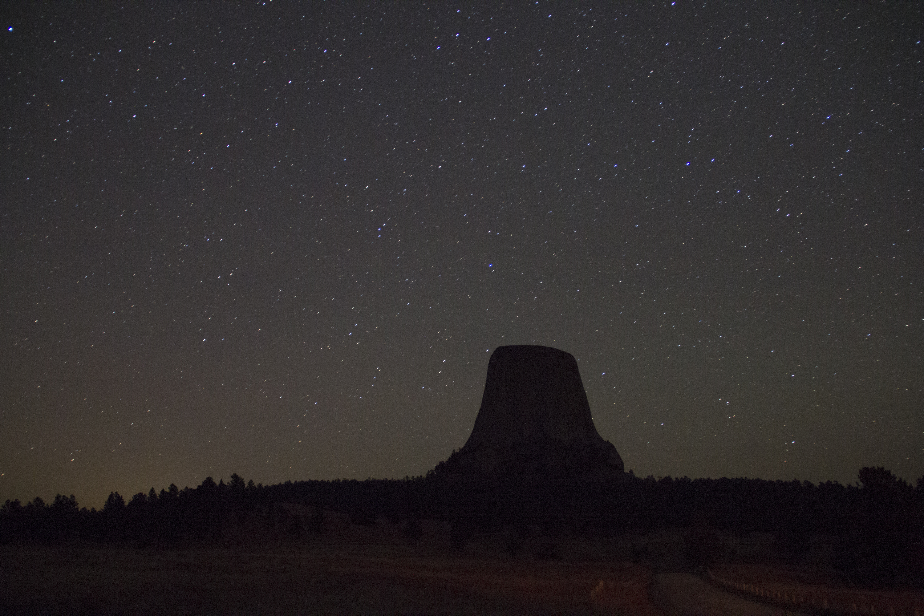 Devils Tower at night with bright stars Night at Devils Tower, Bright Stars