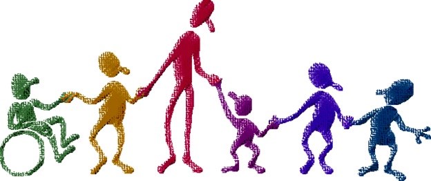 Diverse cartoon figures holding hands Diverse cartoon figures holding hands