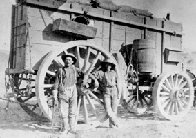 Muleskinner and Swamper with Twenty Mule Team Wagon