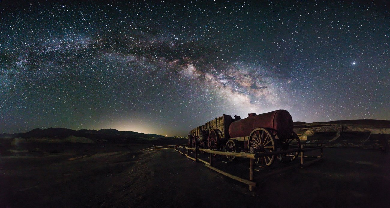 20 Mule Team Wagon with the Milky Way overhead.
