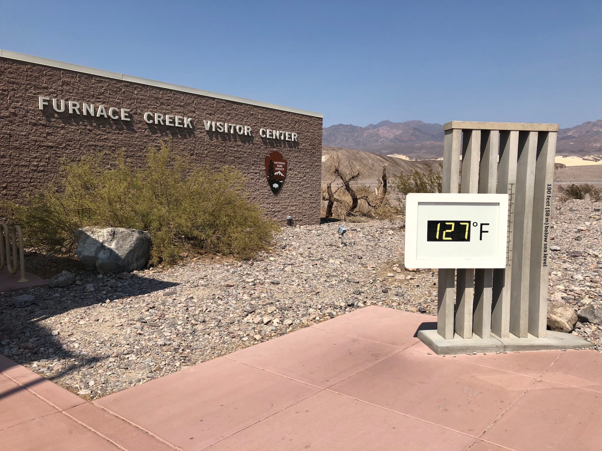 127 degree thermometer reading. A large outdoor thermometer reads 127 degrees.