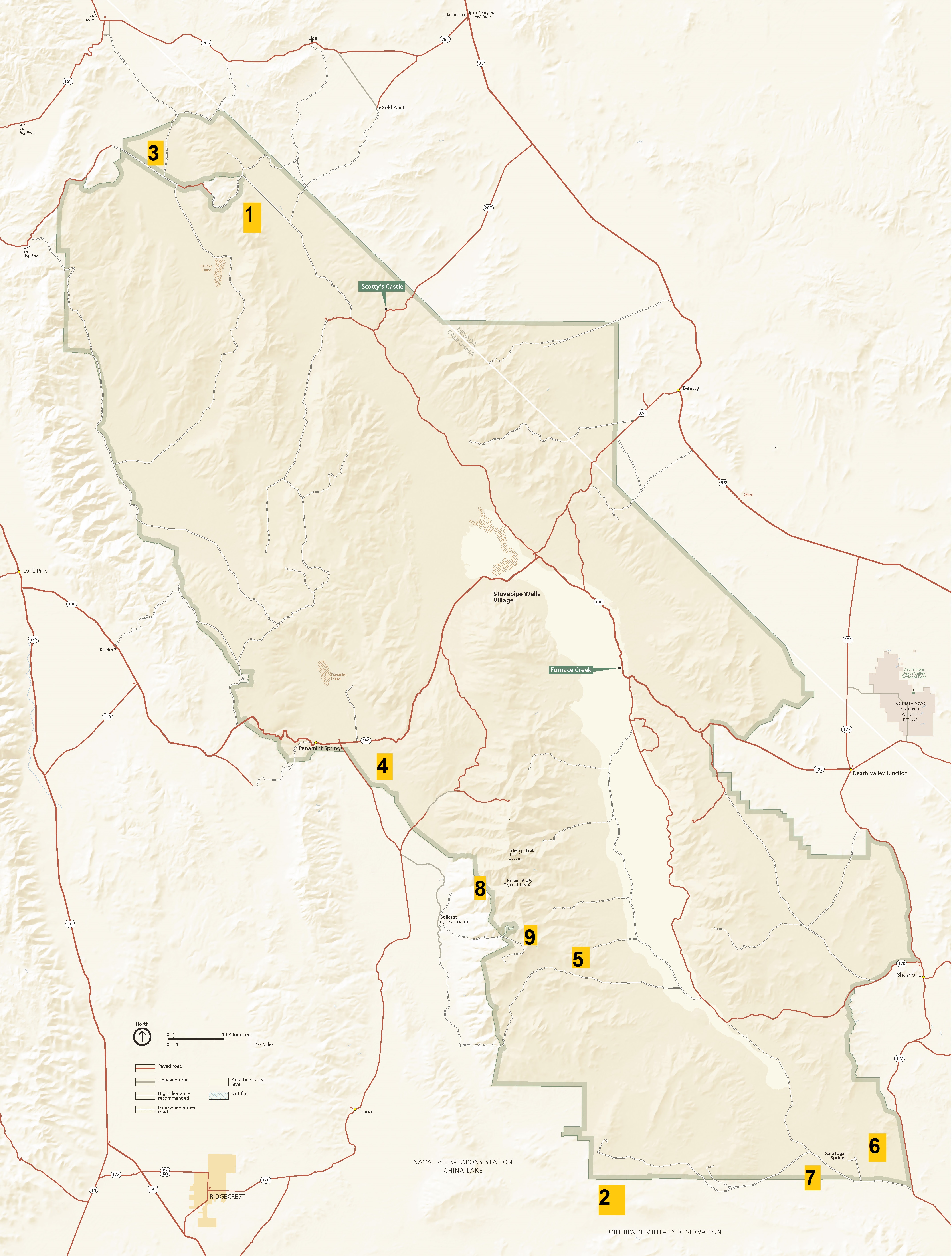 Death Valley National Park Map of Death Valley National Park that shows the approximate areas with changes.