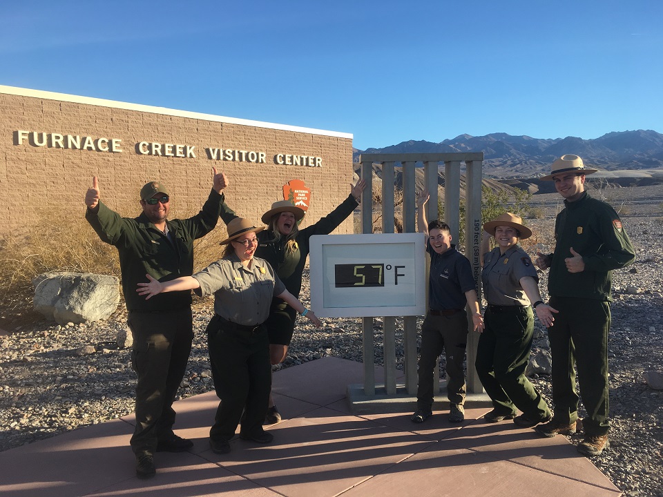 NPS staff outside Furnace Creek Visitor Center on the morning of January 26.