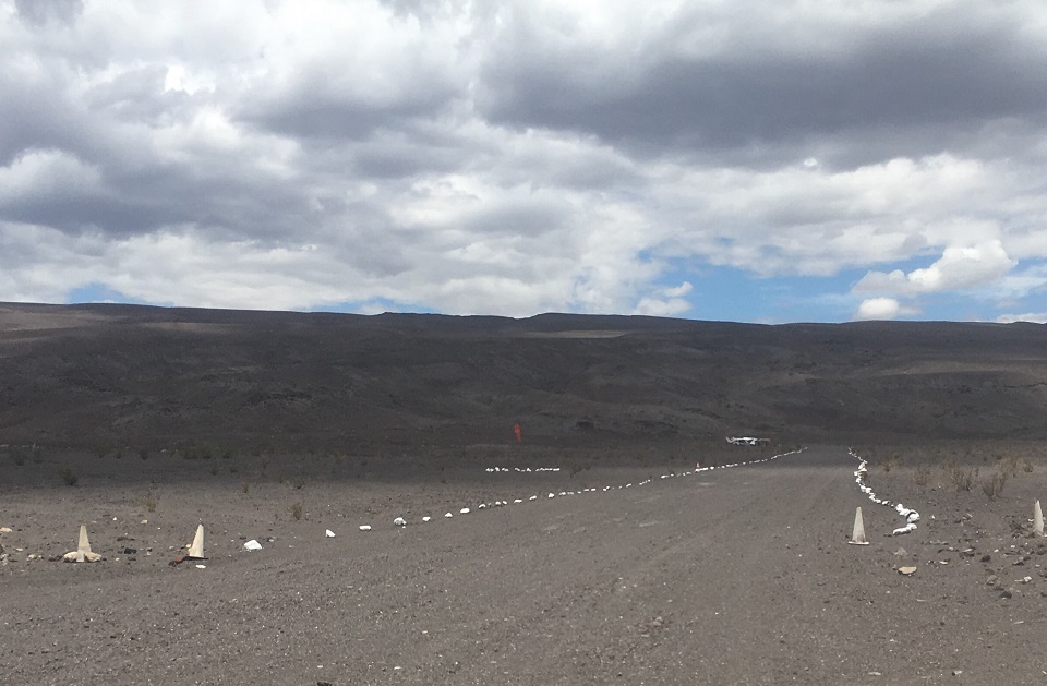 White painted rocks line the gravel Chicken Strip in Saline Valley.