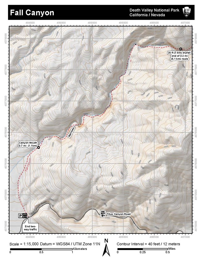 Topographic map of Fall Canyon Death Valley National Park