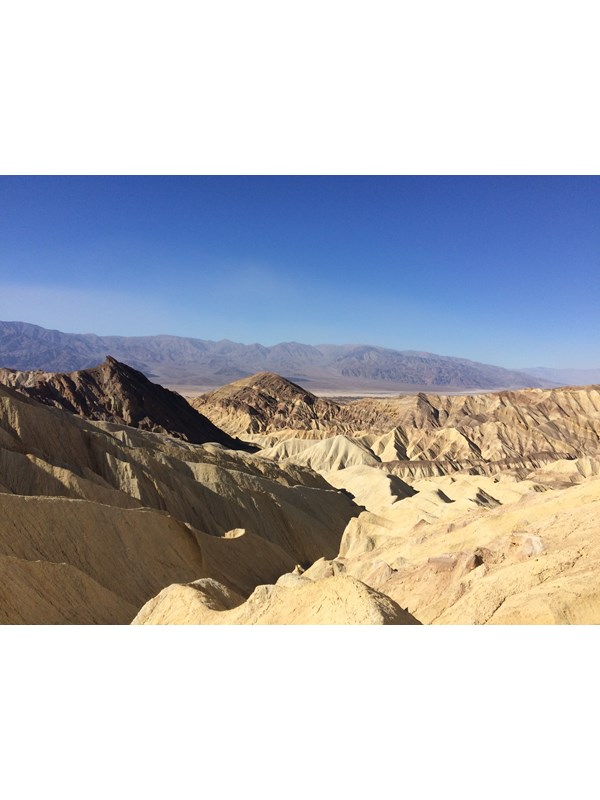 Golden colored hills and a labyrinth of canyons.