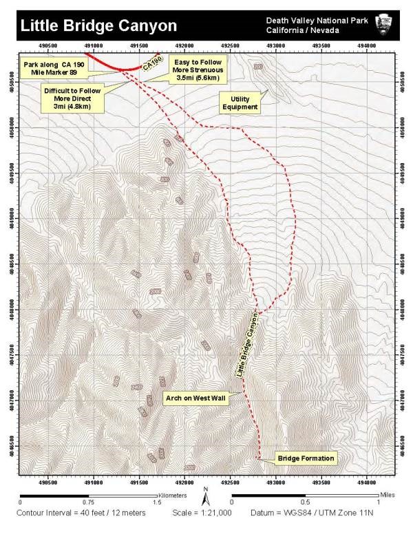 Image of topographic map of hiking into Little Bridge Canyon