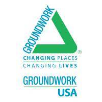 A blue and green triangle with the words "Groundwork USA"
