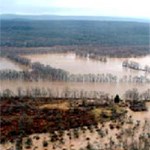 flooded floodplain of a river from high viewpoint