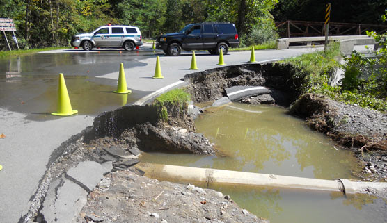 flood damage to old mine road near Flatbrookville