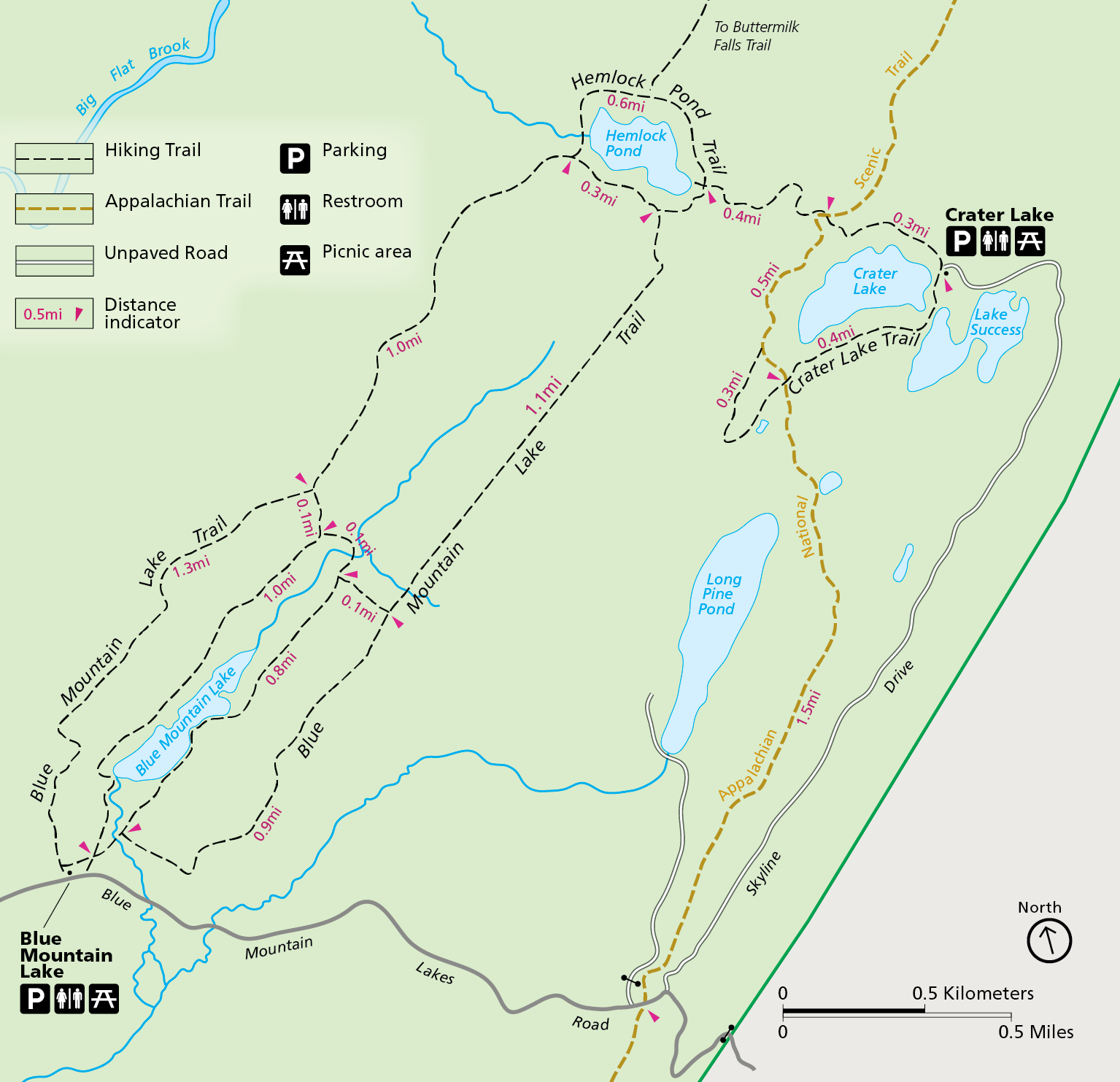 A map of the trails near Blue Mountain Lakes, NJ.