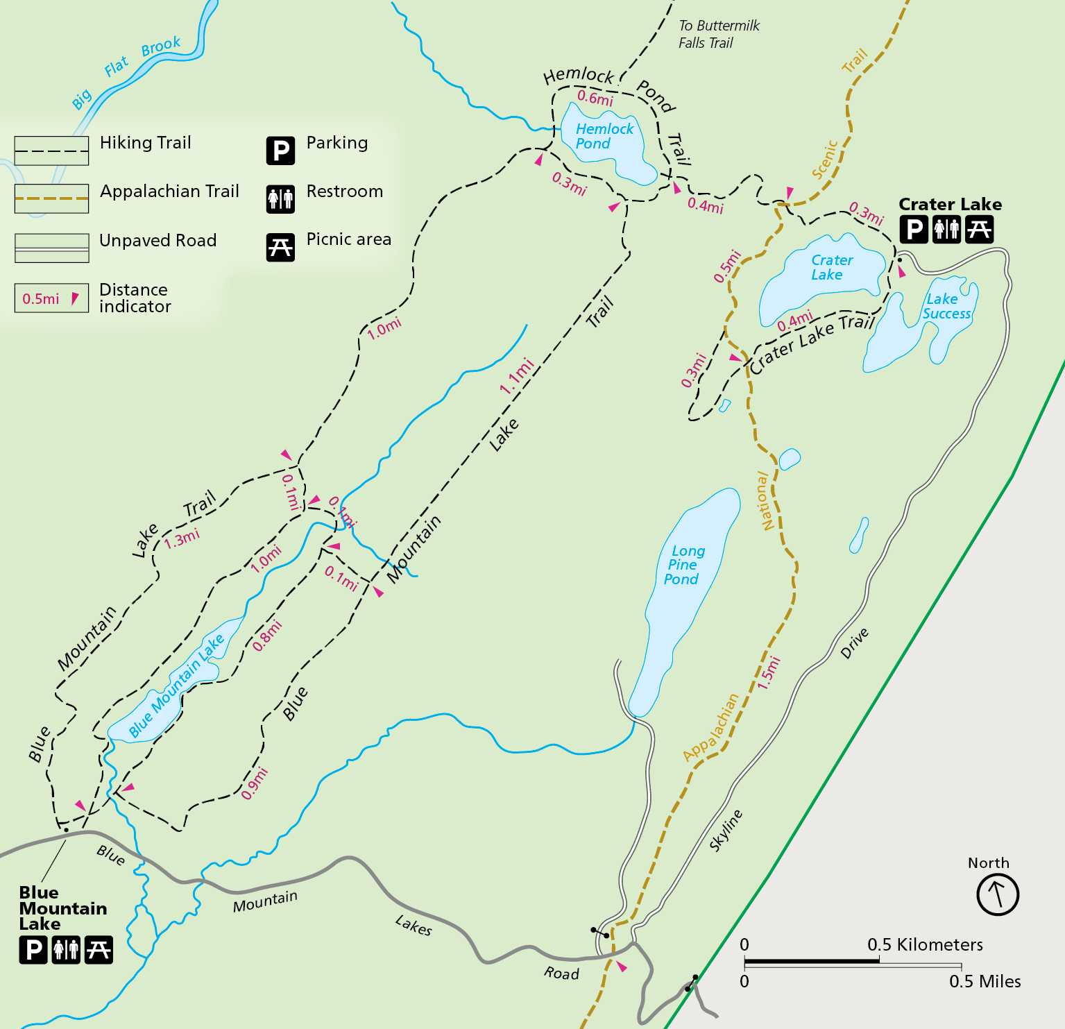 A map of the trails near Blue Mountain Lakes, NJ