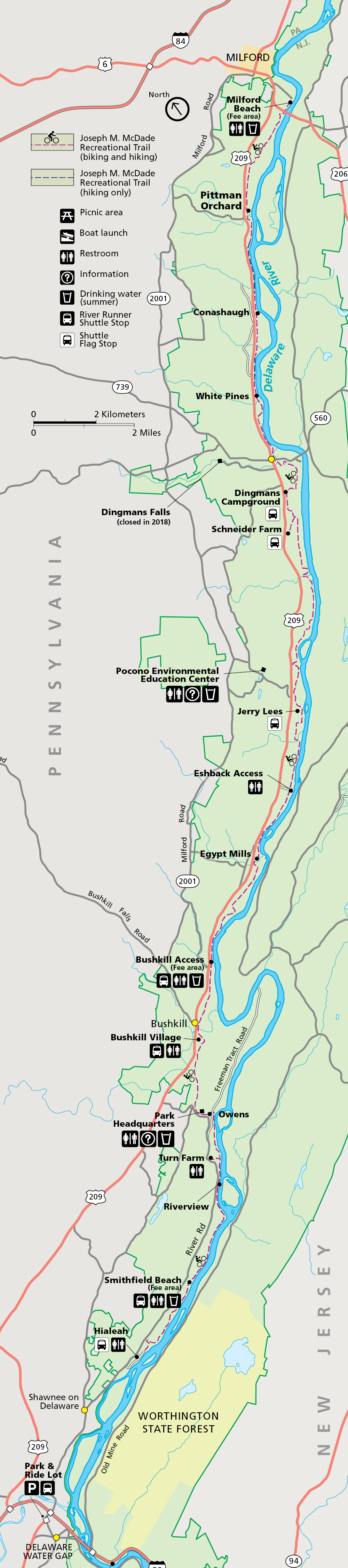 A map of the park highighting the McDade Trail.