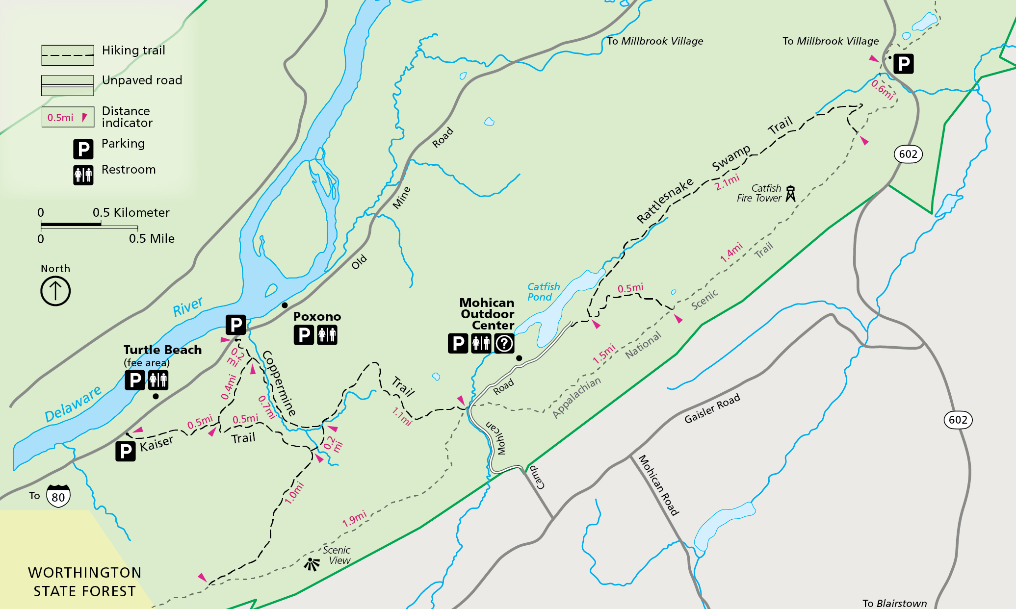 A map of the trails in the Mohican Outdoor Center Area
