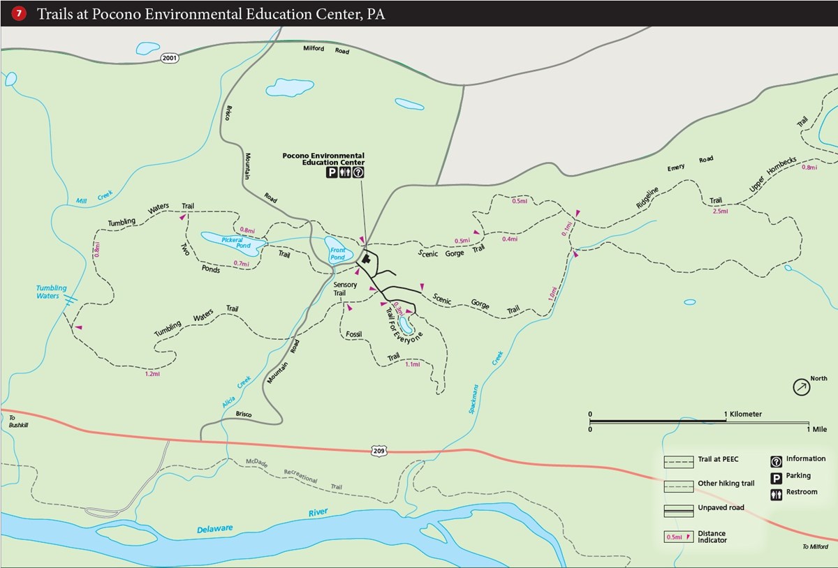 A map of the trails at Pocono Environmental Education Center