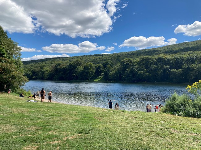 Smithfield Beach with visitors enjoying the summer weather.