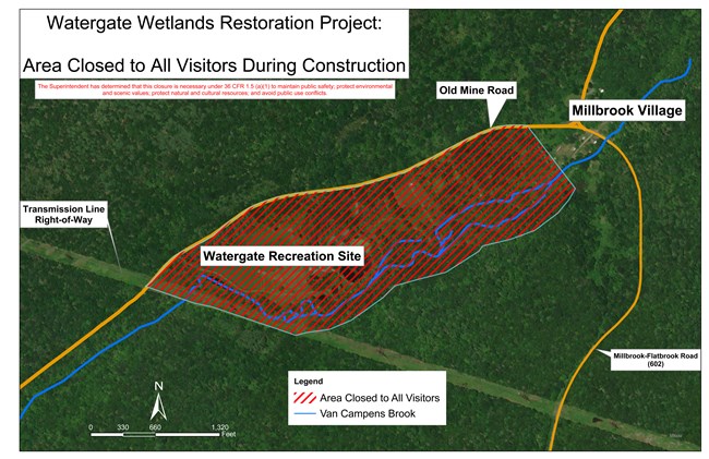 A photo showing the area closure at Watergate Recreation Area