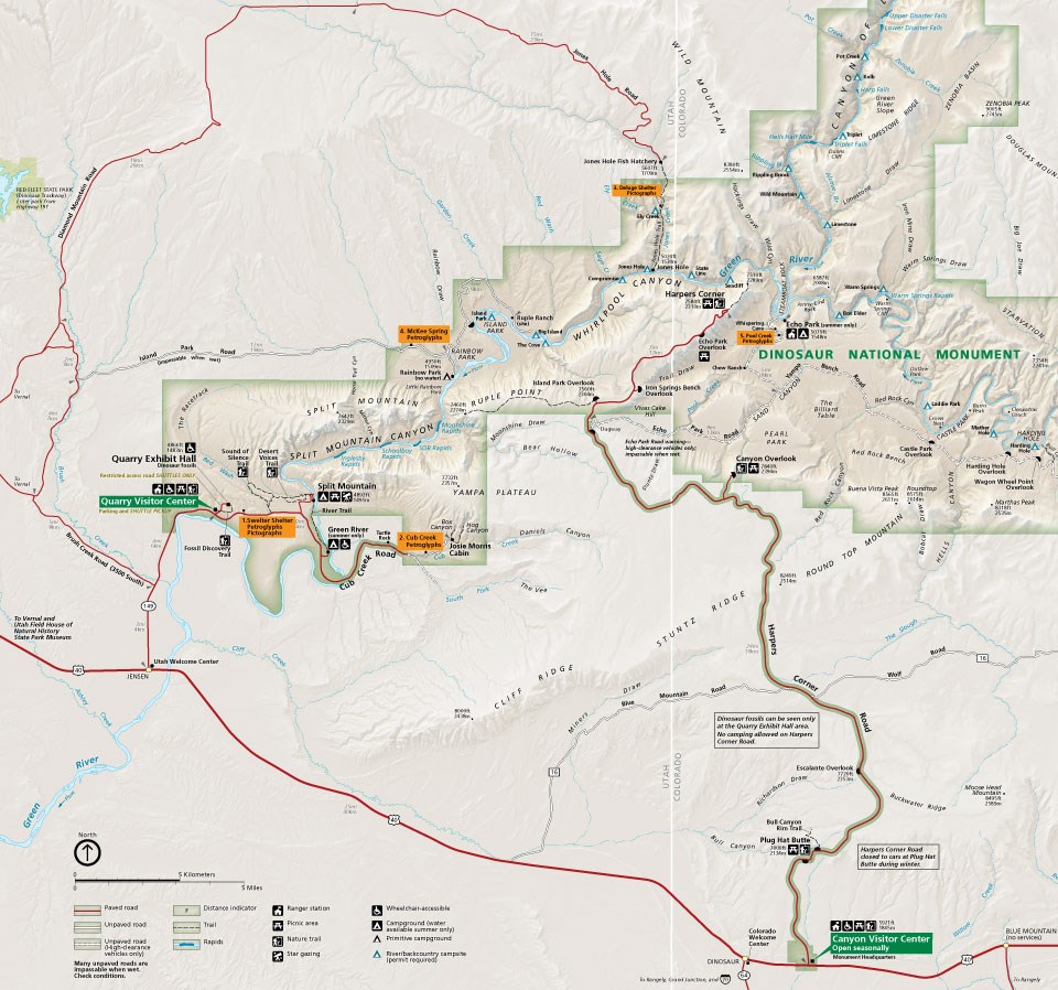 a map of Dinosaur National Monument showing the main petroglyph sites