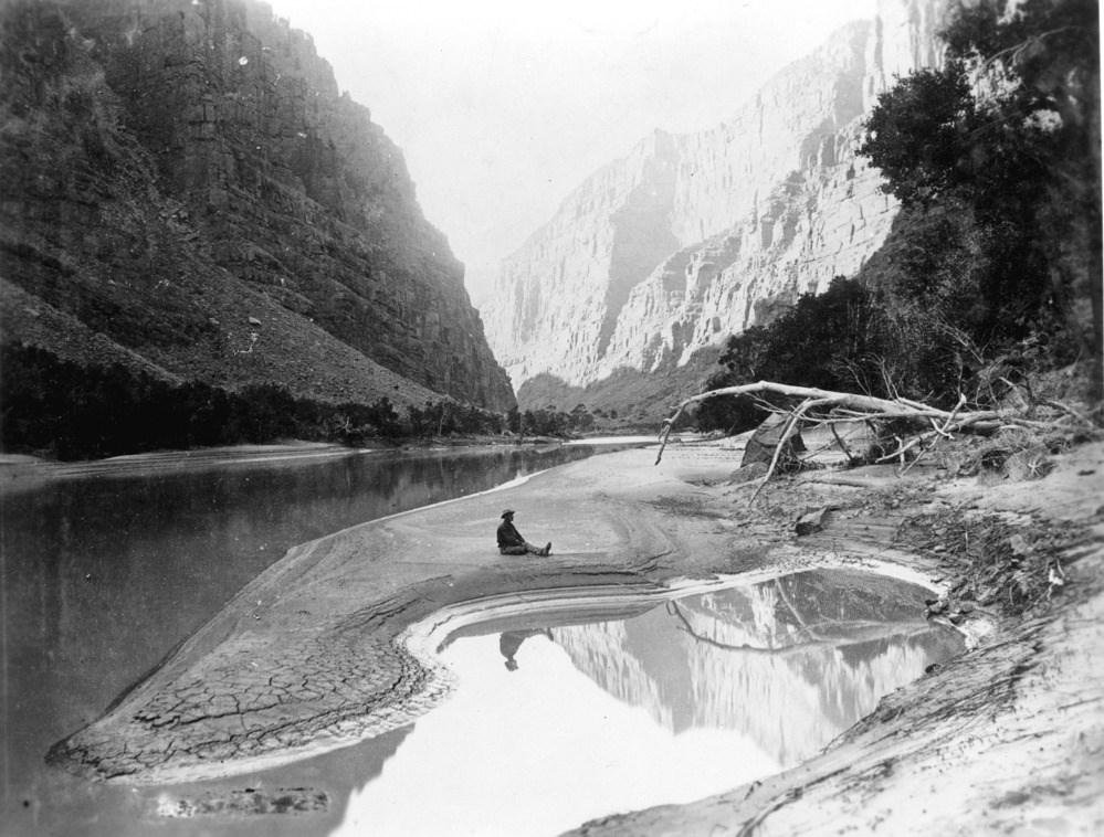 Frederick Dellenbaugh seated in the "Heart of Lodore"