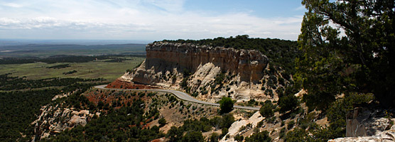 The Harpers Corner Road winds along Plug Hat Butte in Dinosaur National Monument.