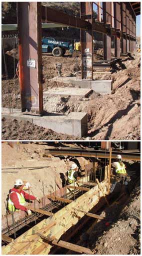 Upper photo: The two columns in the foreground were lowered several inches to bring them into alignment. 