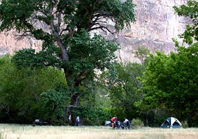 Campers enjoy one of the walk-in sites at the Echo Park Campground.