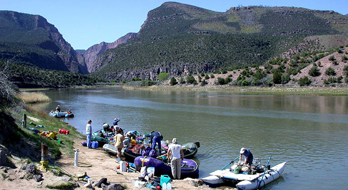 A group prepares to start their river trip at the Gates of Lodore boat ramp. A group prepares to start their river trip at the Gates of Lodore boat ramp.