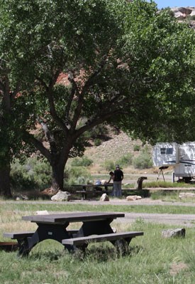 Picnic table at Split Mountain Campground.