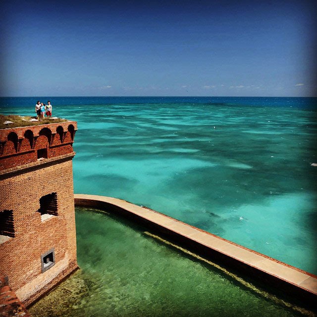 A family stands atop Fort Jefferson at Garden Key.