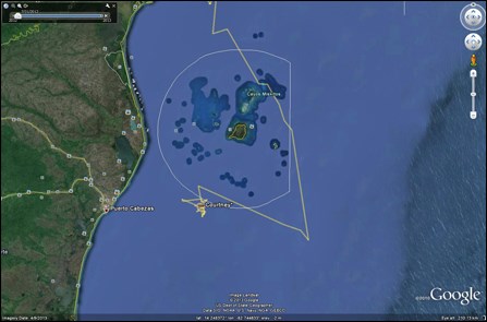 Satellite tracking map showing Courtney's location off the coast of Nicaragua on November 25, 2013