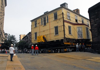 photo of Hamilton Grange National Memorial being moved to its new location in St. Nicholas Park (New York) photo of Hamilton Grange National Memorial being moved to its new location in St. Nicholas Park (New York)