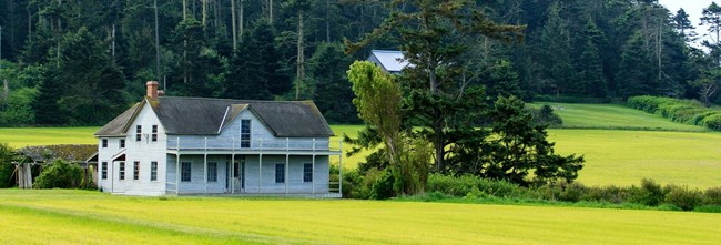 Old farmhouse in farm field