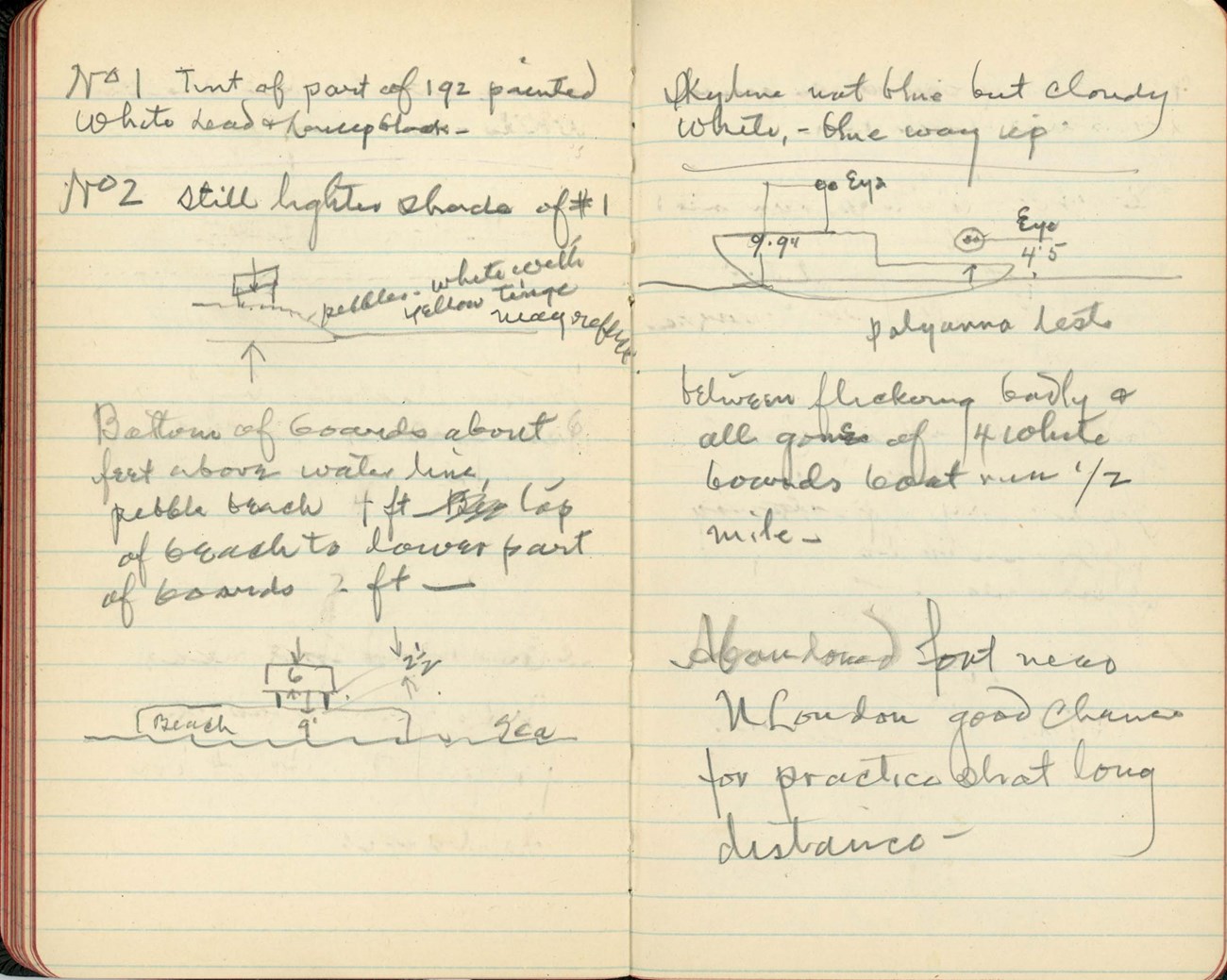 Edison kept detailed notes of his experiments while aboard the Sachem in 1917. These notes record his smoke screen and camouflage tests.