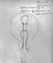 Laboratory notebook drawing of an early lightbulb.