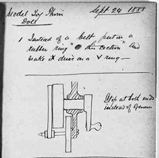 Drawing of a prototype talking doll mechanism from Edison Laboratory notebook entry of September 24, 1888.