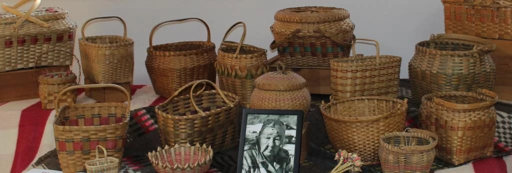 A display of Emma Big Bear's baskets