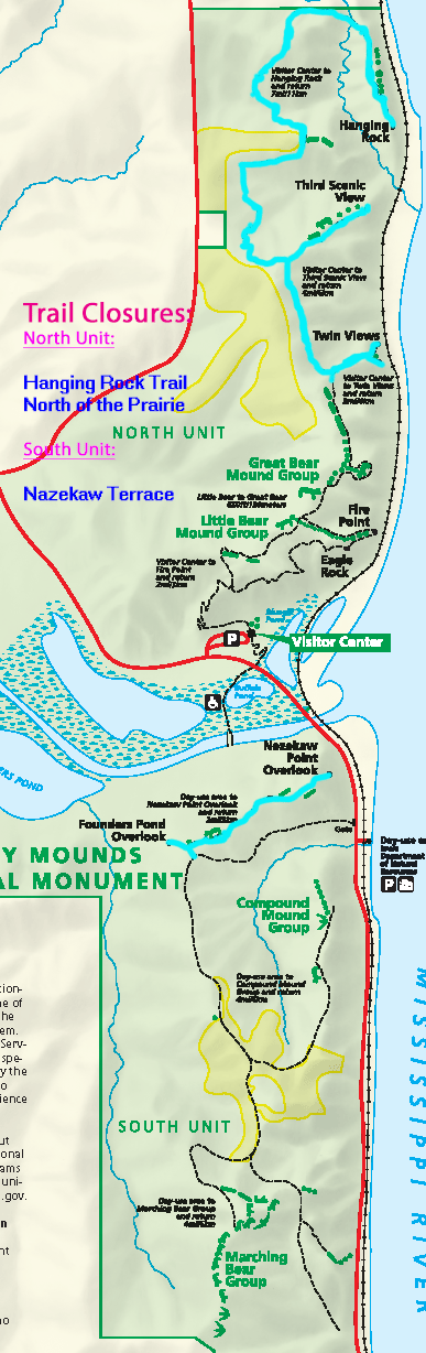 Park map showing open and closed trails.