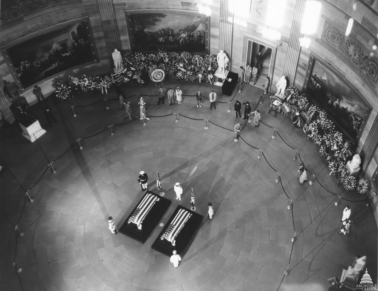 Two Flag Draped Caskets In The Center of the Capitol Rotunda