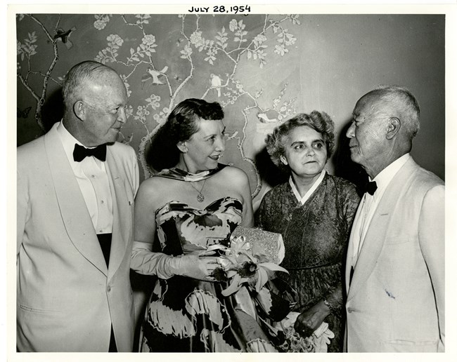 A black and white image showing Syngman and Francesca Rhee with Dwight and Mamie Eisenhower