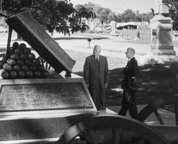 Eisenhower and historian Bruce Catton at the High Water Mark, .