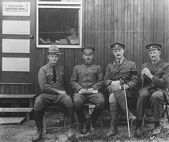 Eisenhower and British officers, US Army tank training center, Camp Colt, Gettysburg, 1918.
